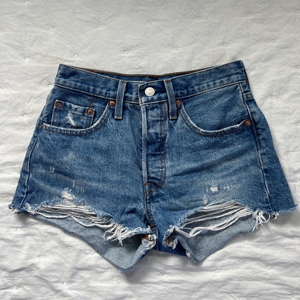 Levi's 501 Blue High-Waisted Denim Shorts